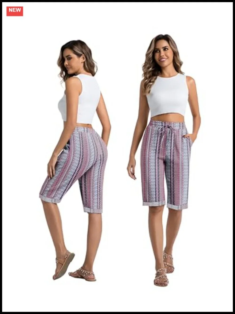 Women's Bermuda Shorts Lightweight Drawstring Knee Length with Pockets